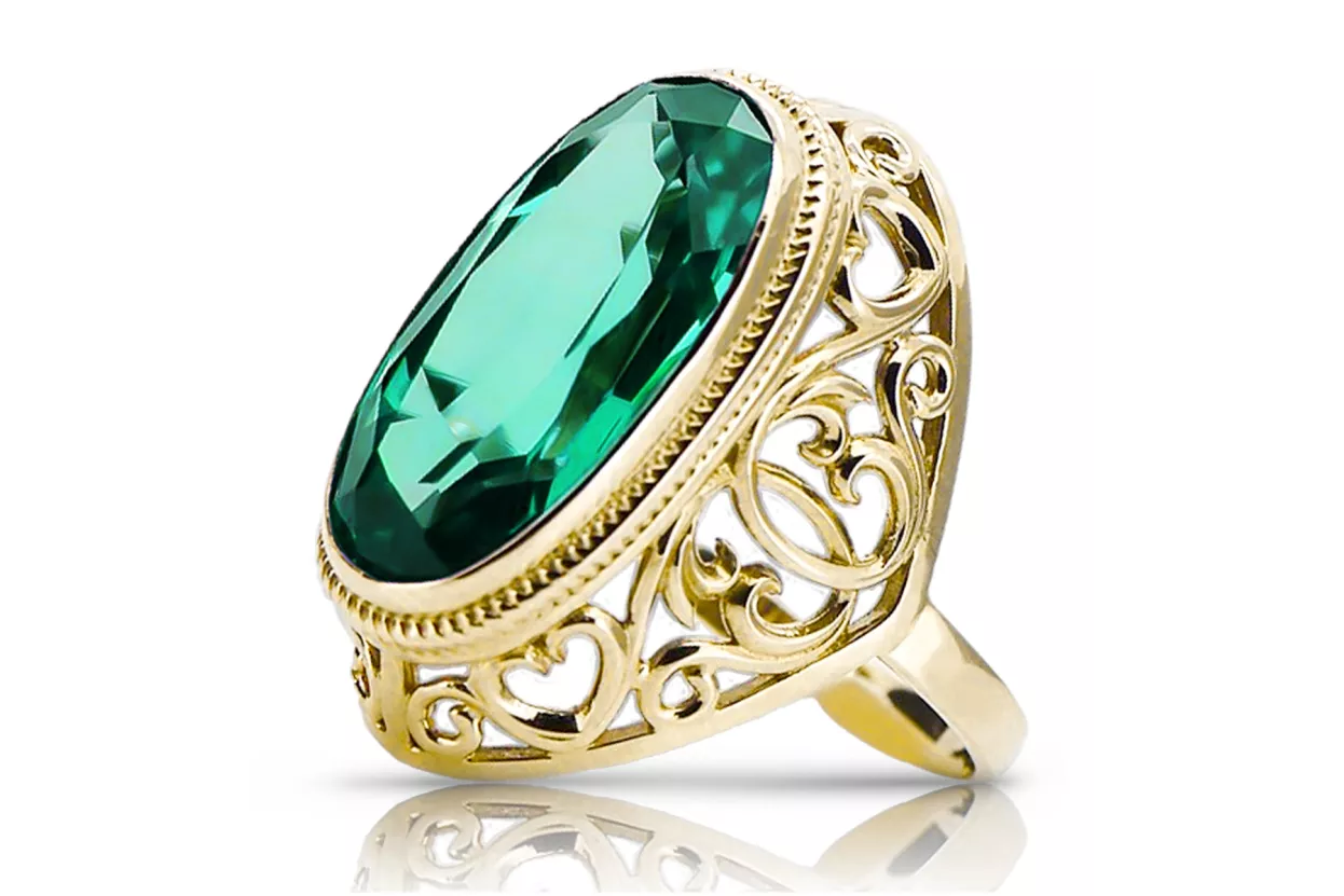 Vintage style Ring Emerald 14K Yellow gold vrc184y